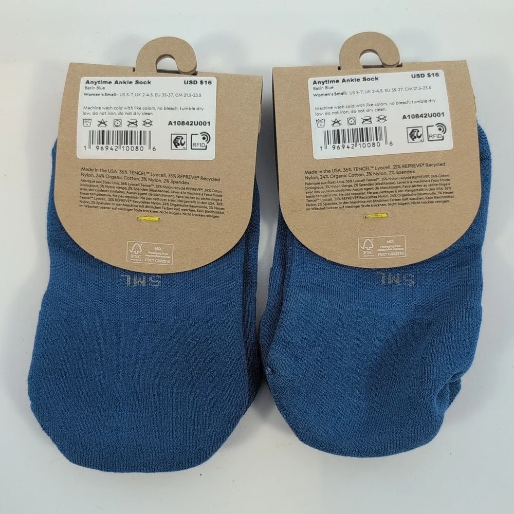 Lot of 2 Allbirds Women's Mesh Top Anytime Ankle Sock Size Small‎ Basin Blue NEW